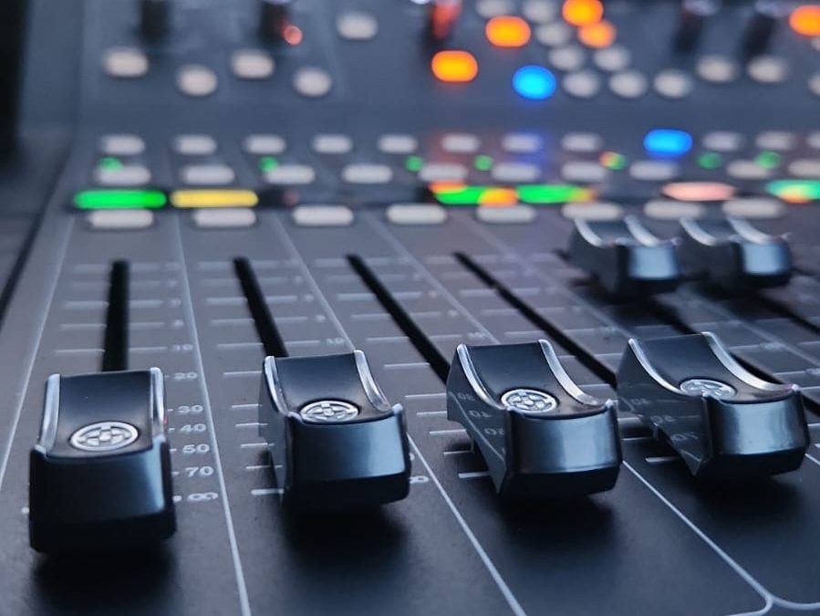 Closeup image of a mixing console